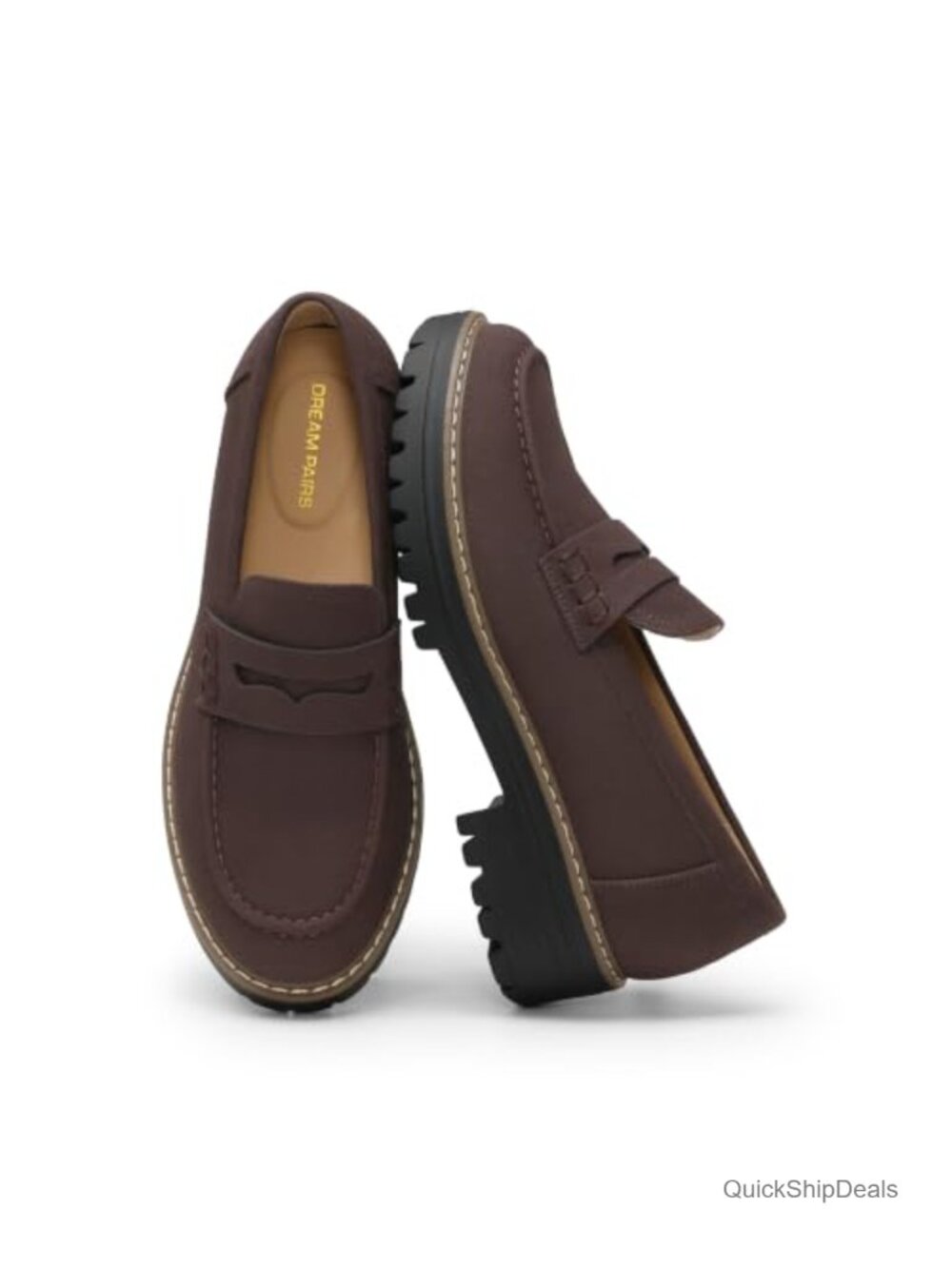 Chunky Platform Loafers Women Slip-On Work Shoes Faux Leather
